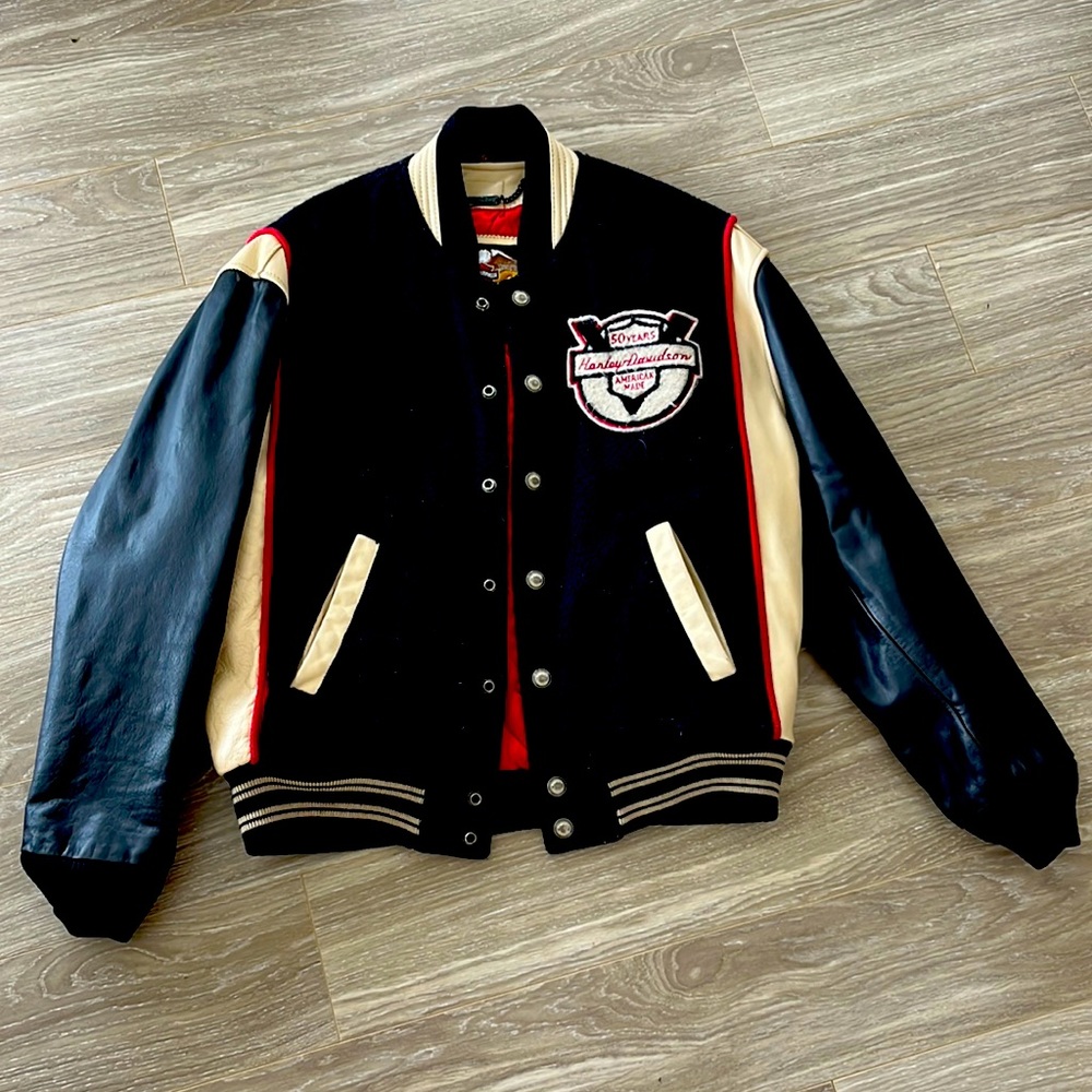 Harley-Davidson Letterman jacket. Leather and wool.